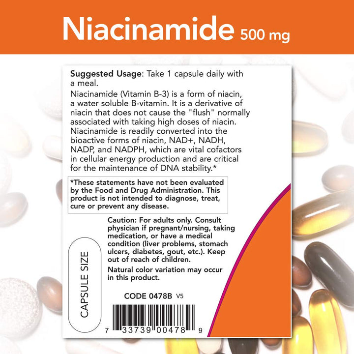 NOW Niacinamide 500mg,100 Capsules