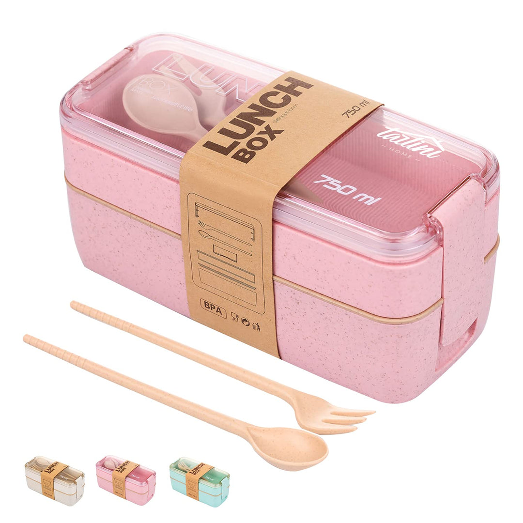 TARLINI | Pink Stackable Bento Box for Meal Prep - Eco-Friendly Design - Ideal for Work &amp; On-The-Go - Includes Utensil Set - Compact &amp; Convenient Lunch Containers | 25.36 OZ