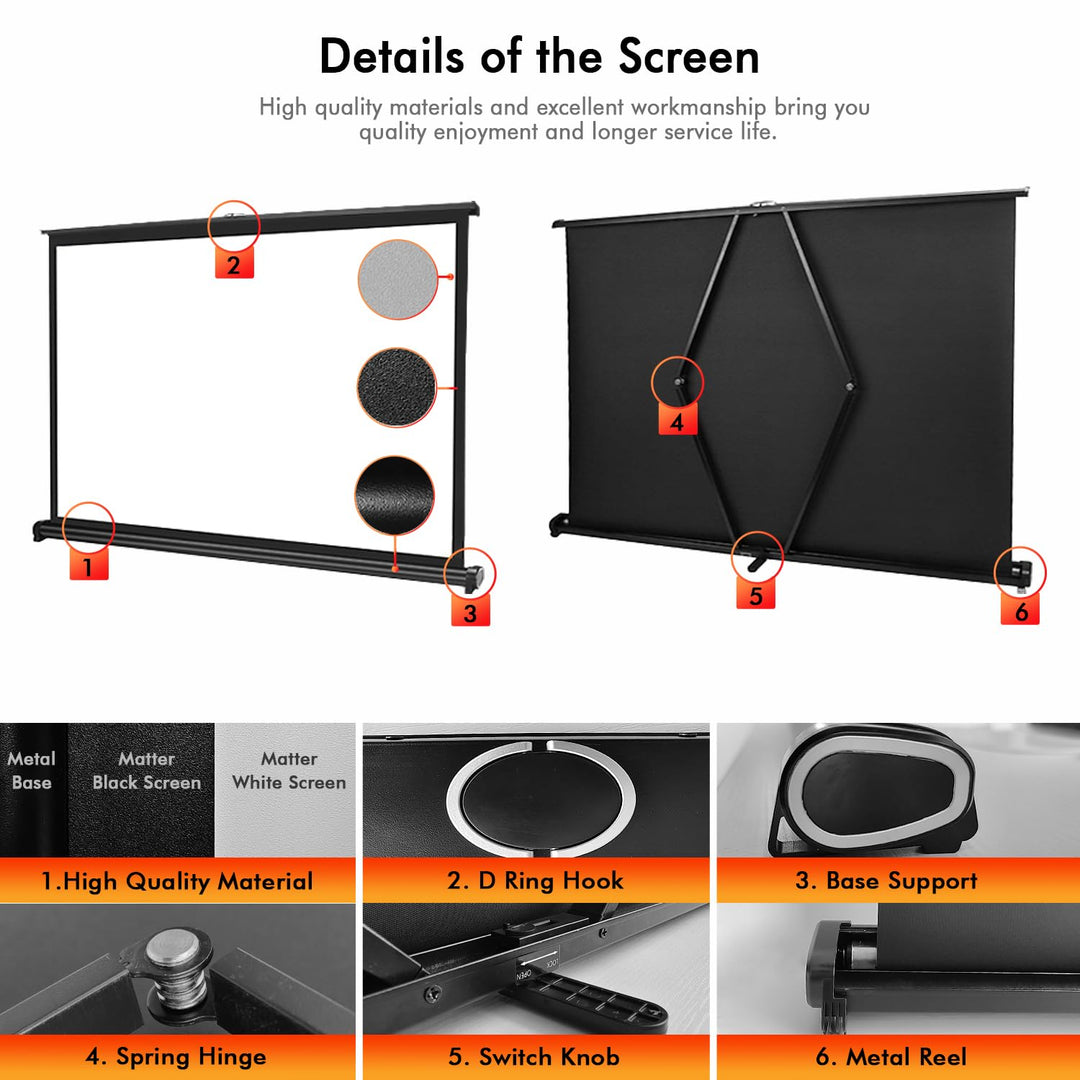 40 Inch Portable Projection Screen16:9 Small Retractabl