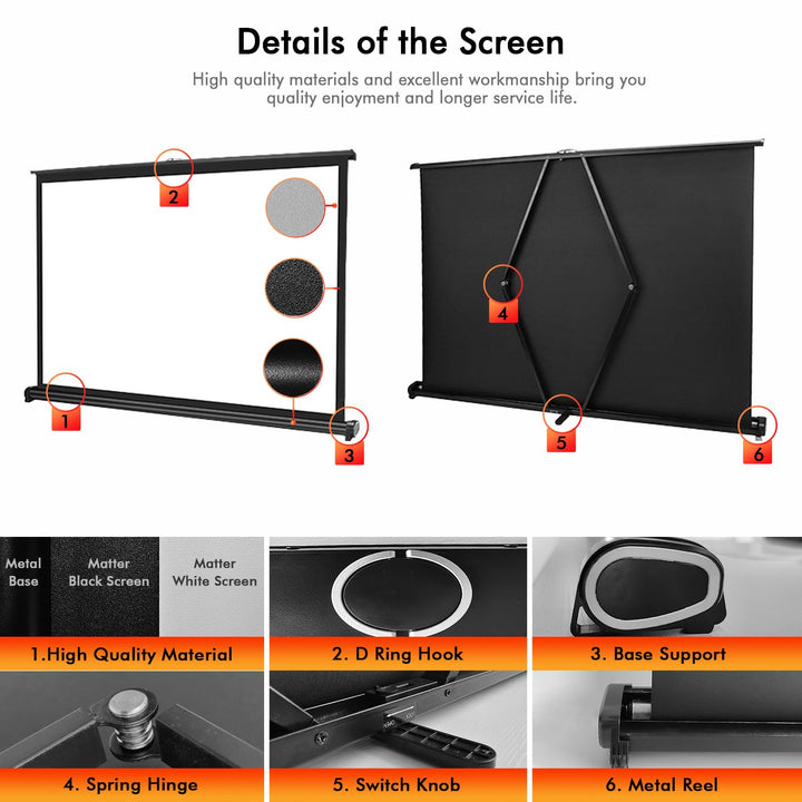 40 Inch Portable Projection Screen16:9 Small Retractabl