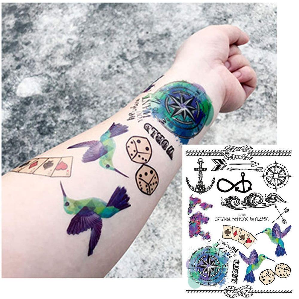 Ooopsi 7 Sheets Cute Small Temporary Tattoos For Kids Men Women - Fashion Colorful Wolf Bird Bear Cartoon Face Tattoo Stickers Boys Girls Child Arm Hands Fake Tatoos