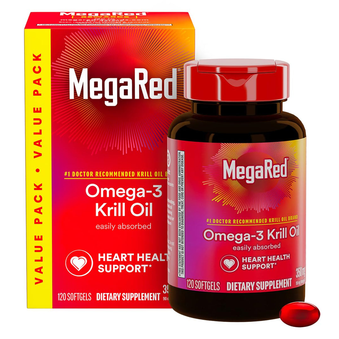 MegaRed Omega-3 Krill Oil 350mg Softgels, (120 Count in a Bottle), EPA & DHA Omega-3 Fatty Acids with No Fishy Aftertaste Unlike Fish Oil, Contains Antioxidant Astaxanthin
