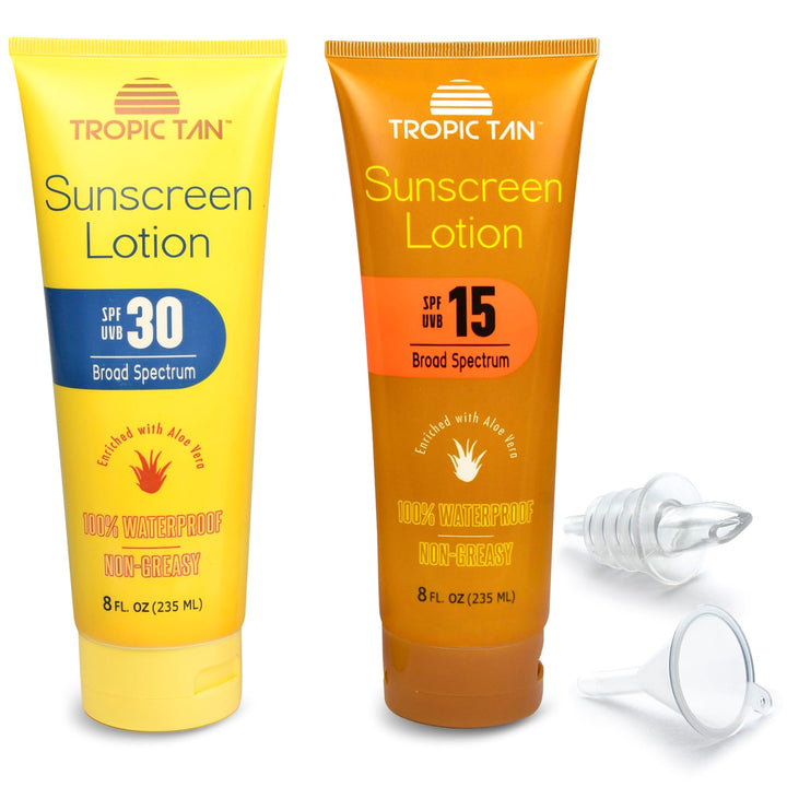 Sunscreen Flask 2 Pack (16 oz Total) - Hidden Alcohol Travel Flasks - 2 Secret Liquor Containers for Beaches, Cruises, and Sports Events