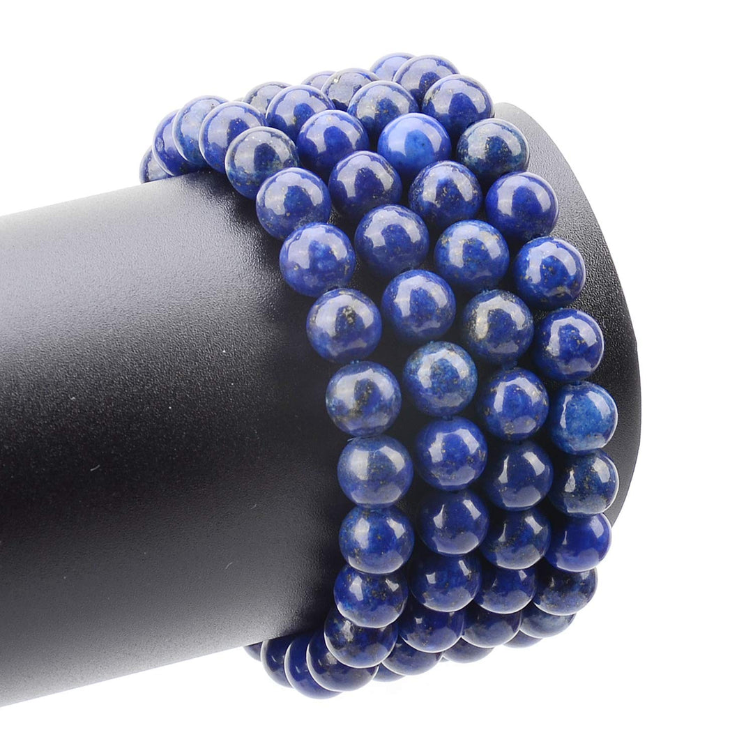 100PCS 8mm Blue Lapis Gemstone Round Loose Beads for Jewelry Making with Crystal Stretch Cord