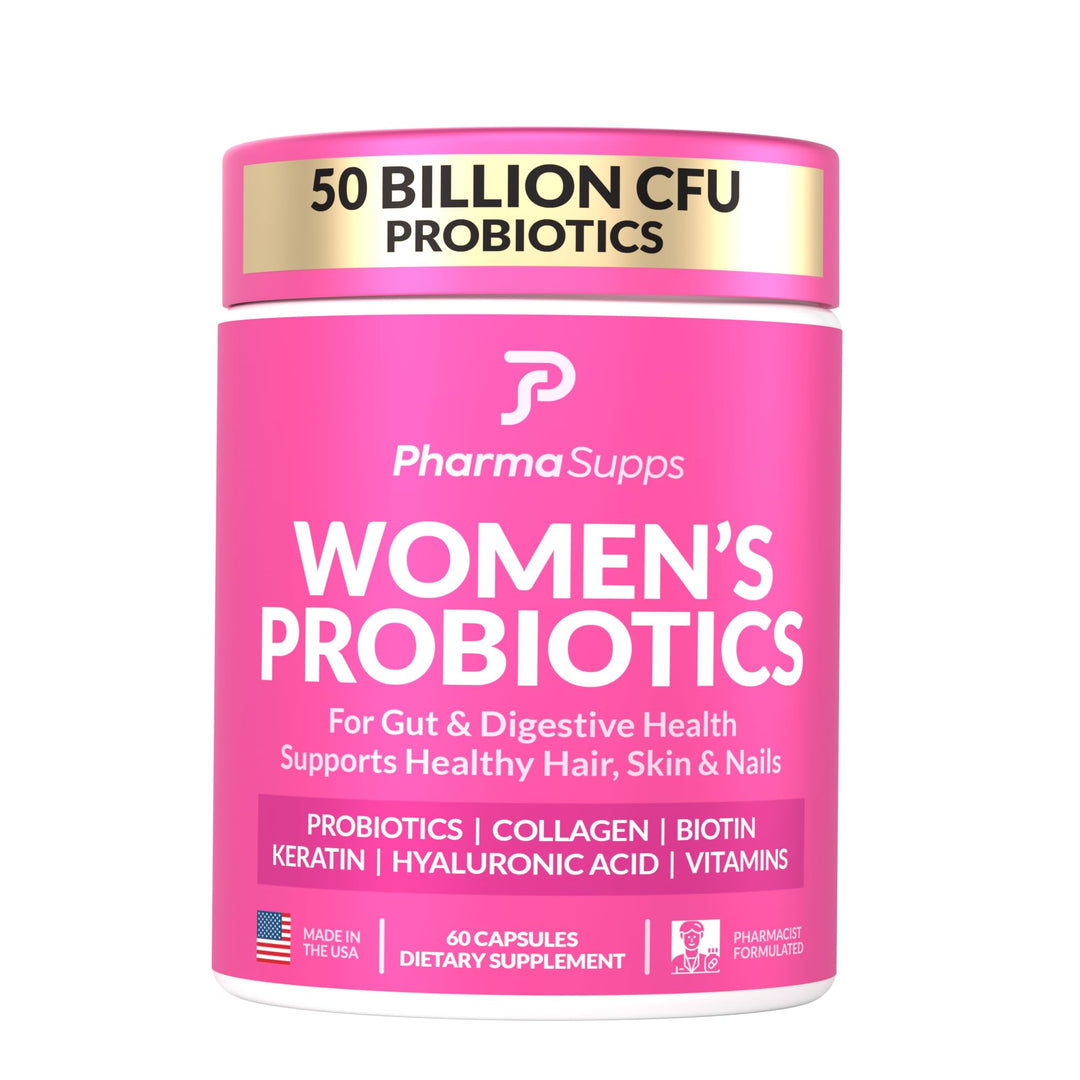 Advanced Women&#39;s Probiotics for Gut Health with Hair, Skin, &amp; Nails Vitamins Support - 50 Billion CFU w/Collagen, Biotin &amp; Keratin - Probiotic Supplement for Digestive Health &amp; Bloating Relief.