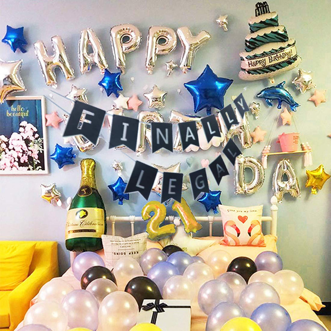 21 Finally Legal 21st Birthday Decorations Black and Si