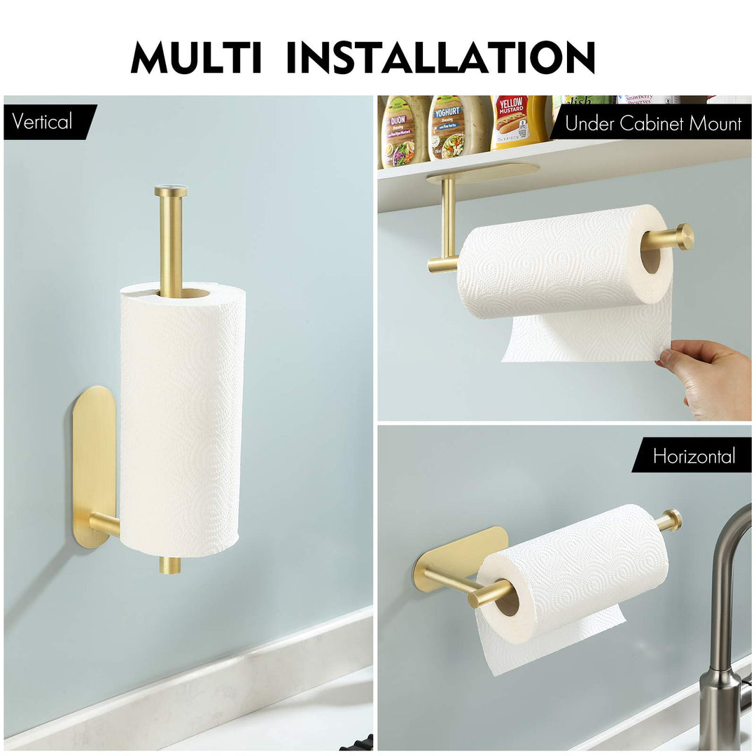 Gold Paper Towel Holder Under Cabinet Mount Adhesive Paper Towel Roll Holder for Kitchen Stick on Wall SUS 304 Stainless Steel, A7170S30-BZ