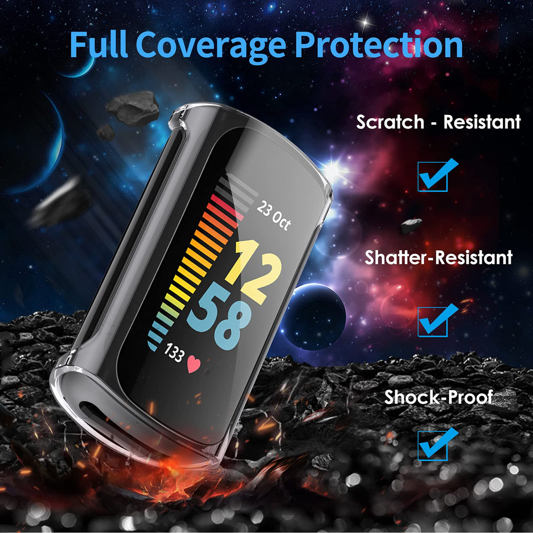 NANW 3-Pack Screen Protector Compatible with Fitbit Charge 6/5 (Not for Charge 4/3), TPU Rugged Bumper Case Cover All-Around Protective Plated Bumper Shell Accessories for Charge 6 5 Smartwatch