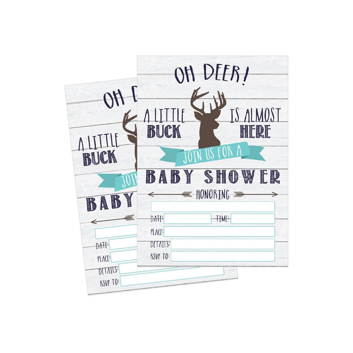 50 Fill in Deer Baby Shower Invitations, Baby Shower Invitations Hunting, Camping, Camo, Buck, Rustic, Neutral, Woodland Baby Shower Invites for Boy, Baby Invitation Cards Printable