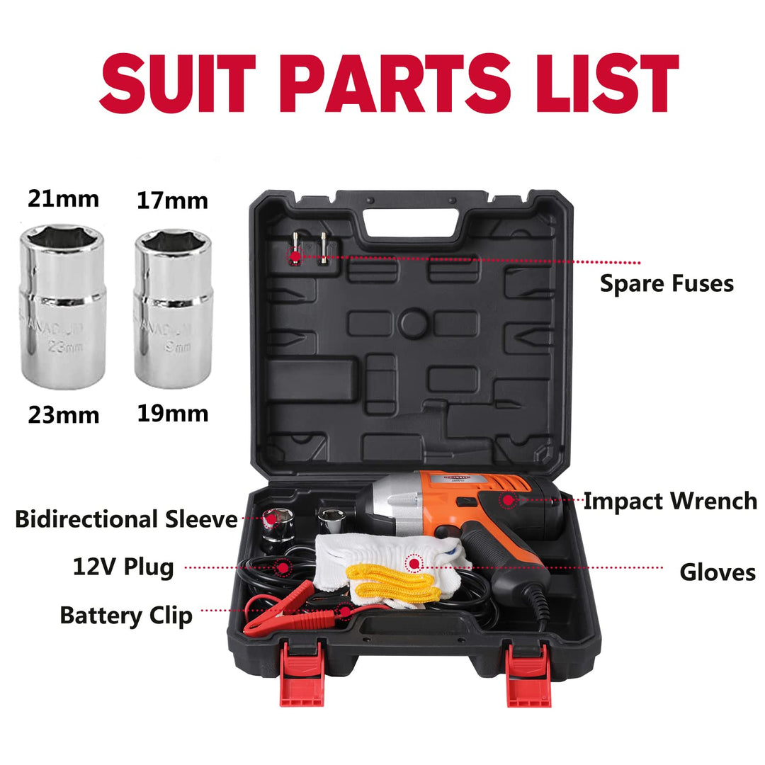 Electric Impact Wrench 12V Impact Wrench, 1/2” Car Impact Wrench Corded Power Impact Wrench Kit with Sockets and Carry Case -DBIW12