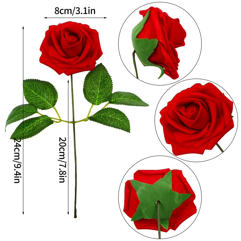 Red Artificial Rose Flowers,30 Pcs Fake Flowers with Stem in Bulk for Wedding Centerpieces,DIY Bouquets,Bridal Shower Party and Home Floral Arrangement Decorations
