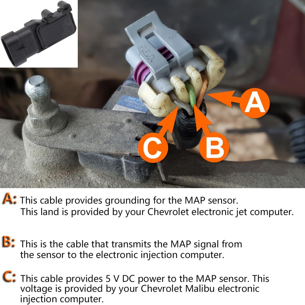 Map Sensor 16212460 12614970 213-331 12575837 SU1176 Manifold Absolute Air Pressure Sensor Compatible with Buick Cadillac Chevrolet Chevy Pontiac GMC GM Isuzu Saturn Saab Hummer