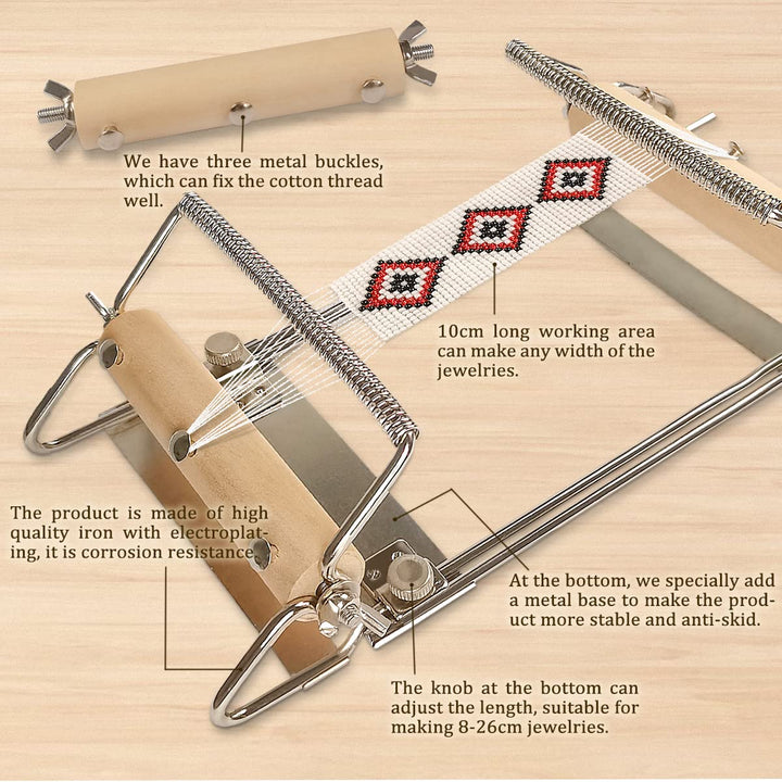 The Second Generation Adjustable Bead Loom Kit with Seed Beads,Large Eye Curved Beading Needle, Funnel Tray,Lobster Clasp,Open Ring and Bead Mat for Jewelry Making kit
