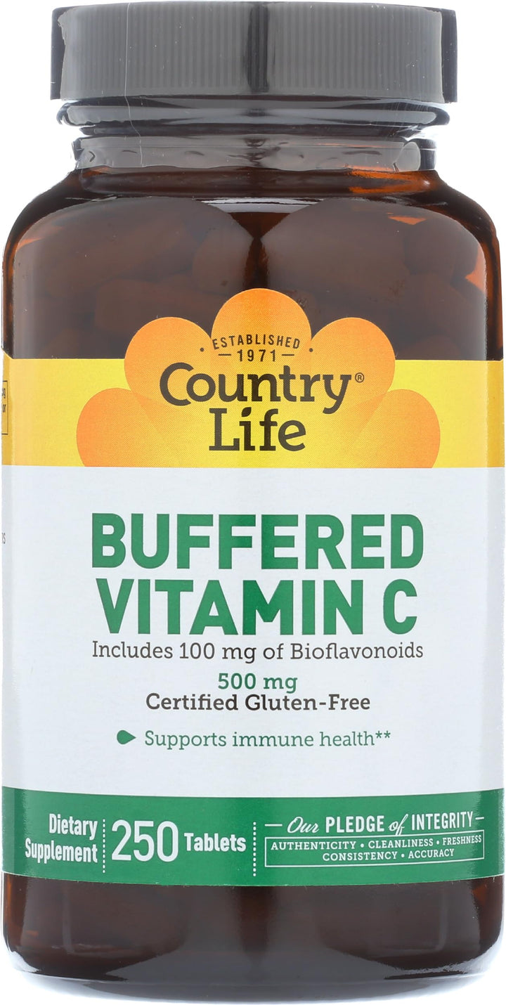 Vitamin C Buffered with Bioflavonoids, 500mg, 250 Tablets, Certified Gluten Free, Certified Vegan