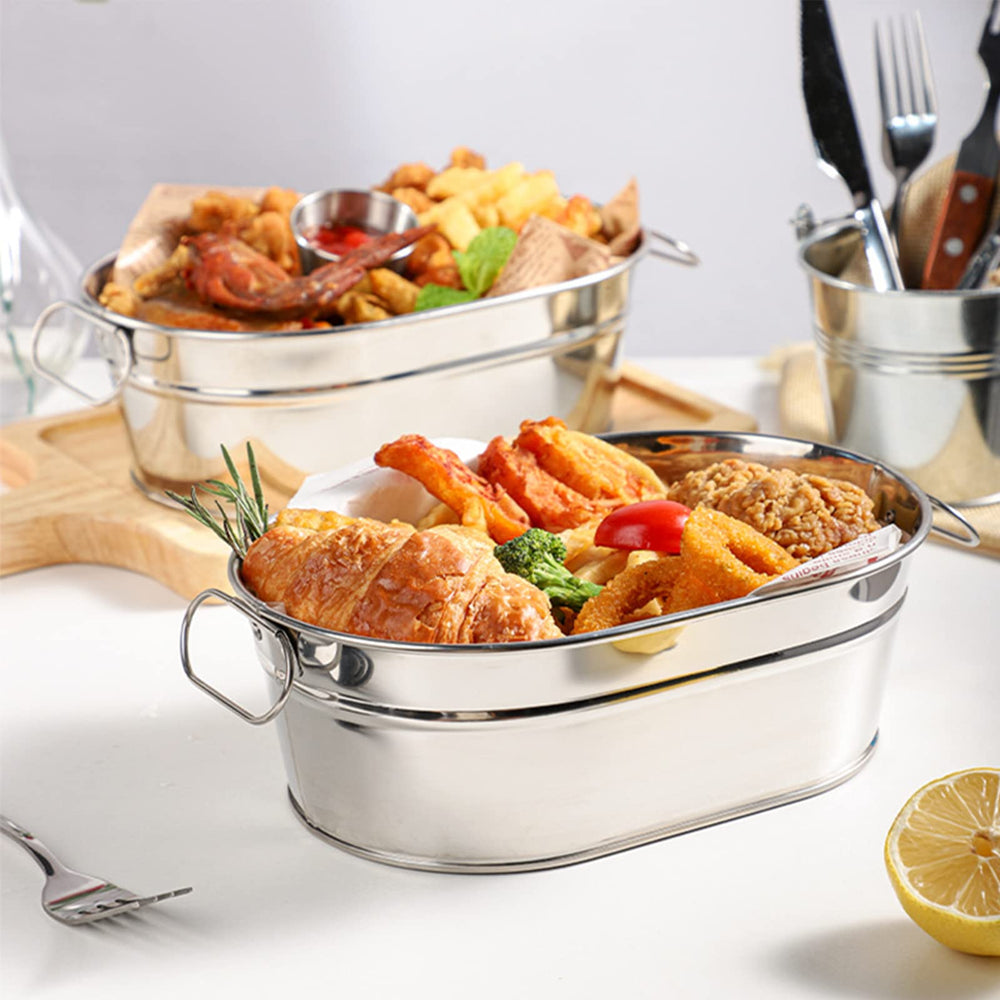 Tin Bucket Oval Galvanized Tub Metal Beverage Tub Wine Beer Bottle Bucket Wine Ice Holder Portable Party Drink Chiller Oval Storage Bucket Bin for Seafood Fried Chicken,8.9x6x3
