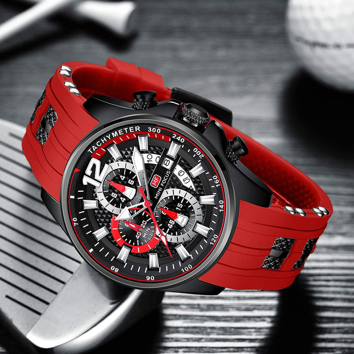 Watches for Men Stylish Analog Quartz Chronograph Military Waterproof Luminous Big Face Mens Watch Business Work Casual Fashion Dress Red Silicon Strap Men&#39;s Wrist Watches Elegant Gift for Men