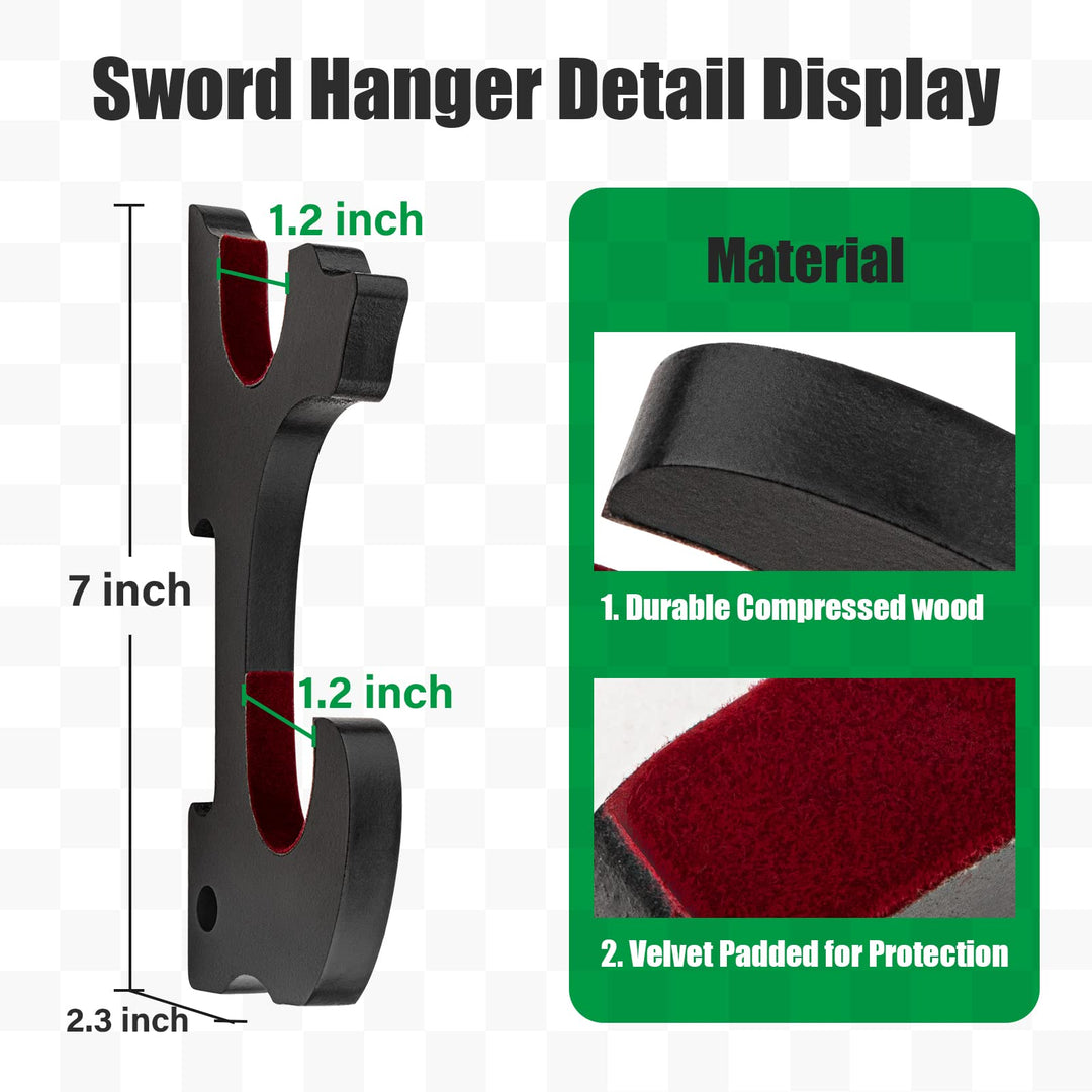 Ekkhysis Sword Holder Wall Mount 2-Tier Velvet Padded H
