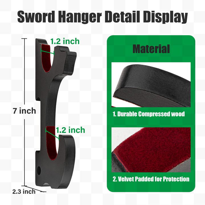 Ekkhysis Sword Holder Wall Mount 2-Tier Velvet Padded H