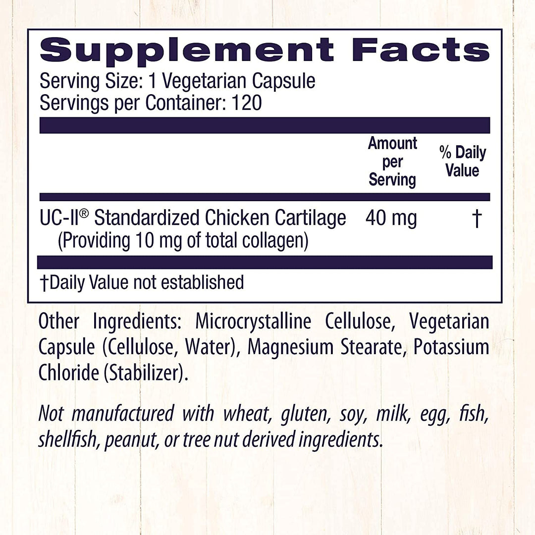 UC-II, 40 mg - Premium Collagen Supplement for Joint Health, Mobility &amp; Flexibility - Undenatured Type II Collagen - Gluten-Free &amp; Non-GMO Supplement - 120 Veggie Caps
