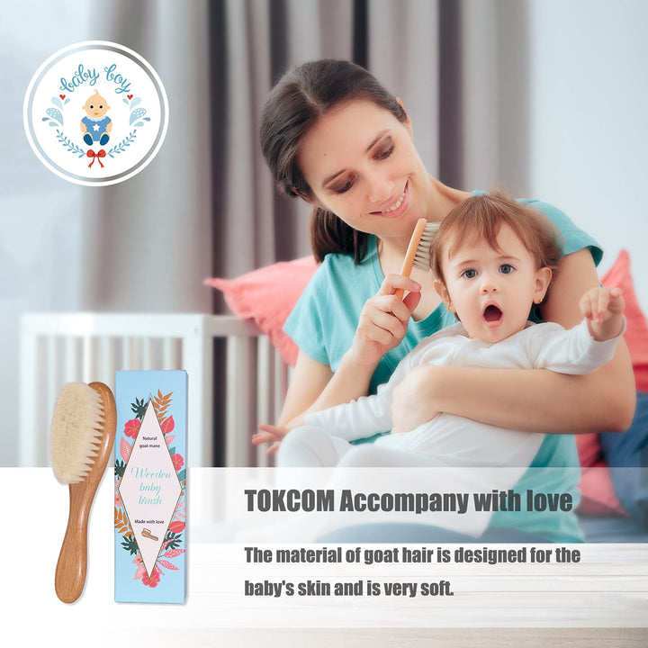 Baby Hairbrush, Baby Massage Brush with Wooden Handle &amp; Super Soft Goat Bristles for Newborns &amp; Toddlers