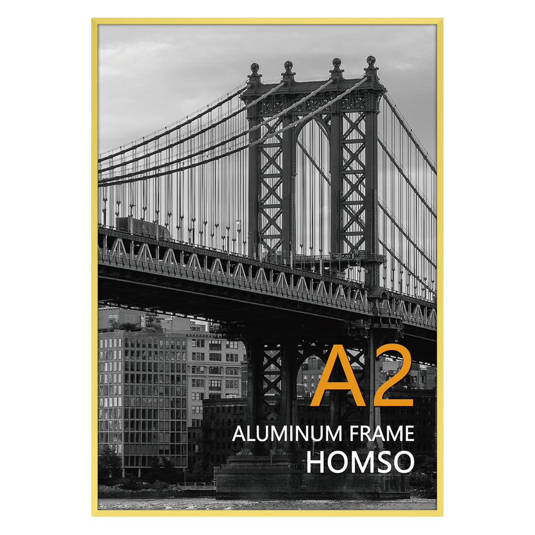 A2 Picture Poster Frame, Display Pictures 16.5x23.4 Without Mat, Thin Border Metal with Plexiglass for Horizontal and Vertical, Gold
