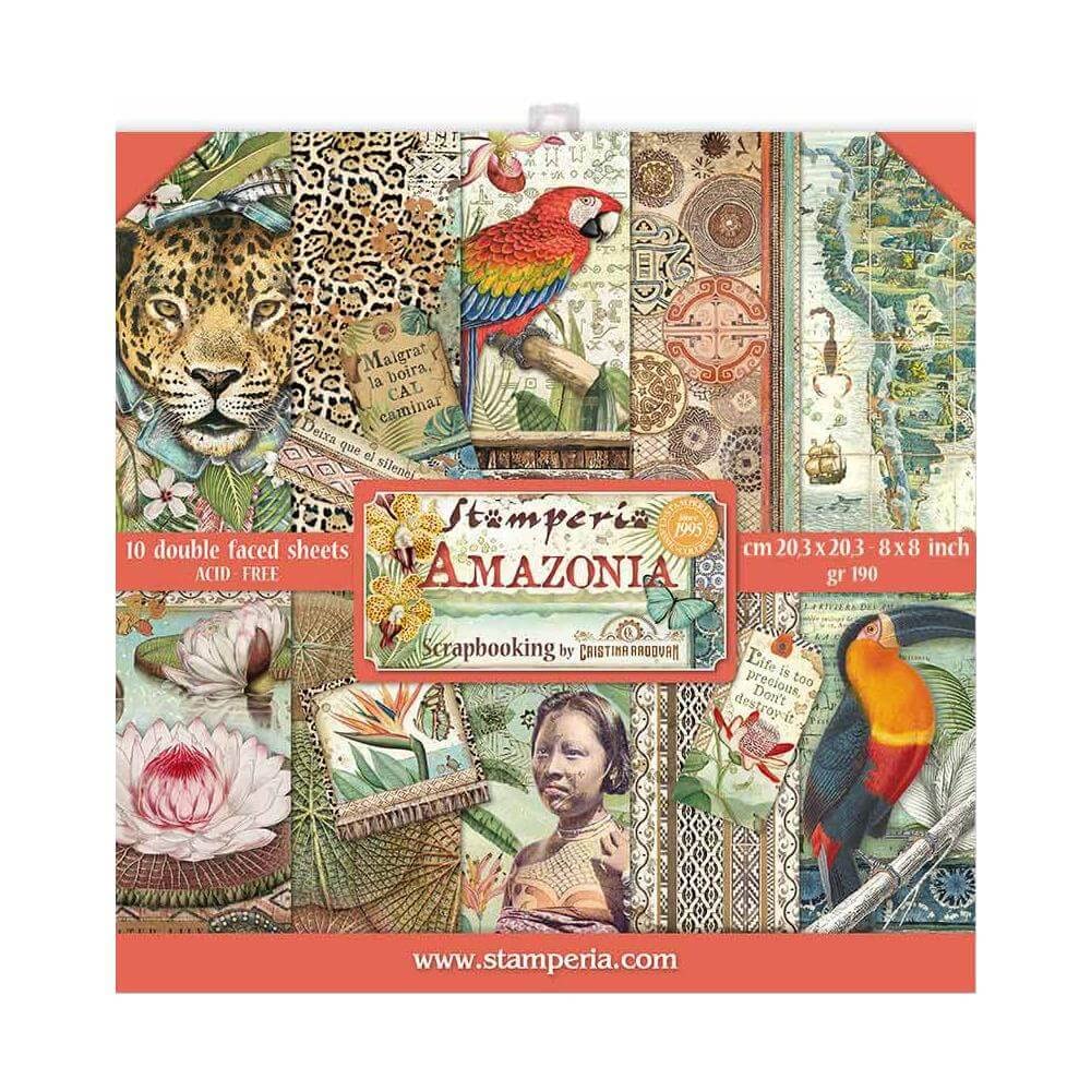Mini Scrapbooking Pad-Double Sided Sheets-Amazonia, Paper, Wooden, 8 x 8 inches v