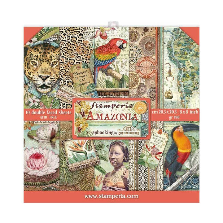Mini Scrapbooking Pad-Double Sided Sheets-Amazonia, Paper, Wooden, 8 x 8 inches v