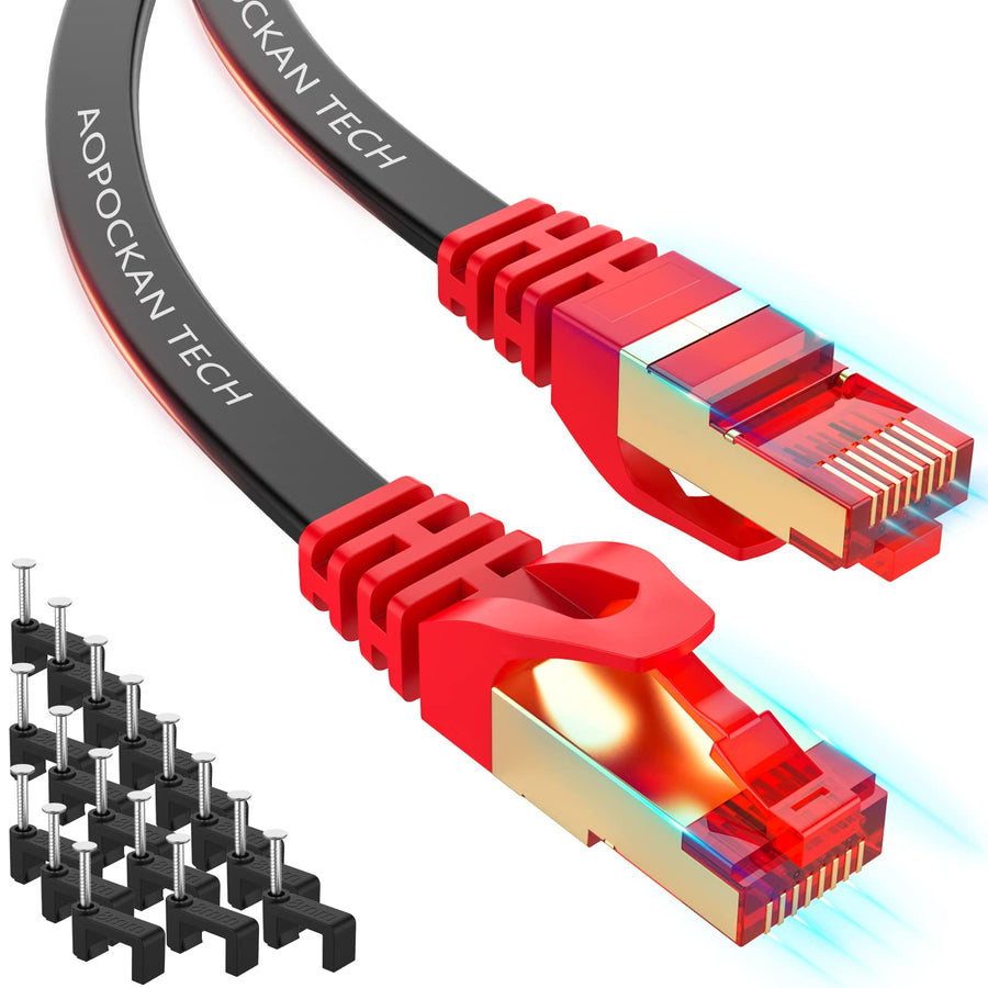 Cat 7 Ethernet Cable 75 Ft,High Speed Internet Cable Flat Network Cord with Clips Rj45 Snagless Connector Fast Computer LAN Wire for Gaming,Xbox PS4,Modem,Router,Coupler, Black,Indoor&Outdoor