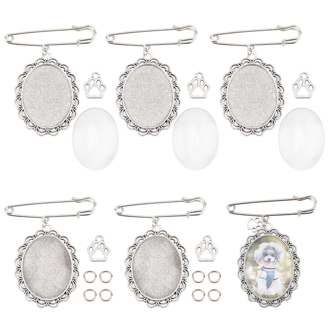 Memorial Picture Charm, 6pcs Wedding Bouquet Charms Glass Photo Charm for Wedding Bouquet DIY Pin Brooch Making Kit for Bridal Wedding Party for Holiday Craft Use