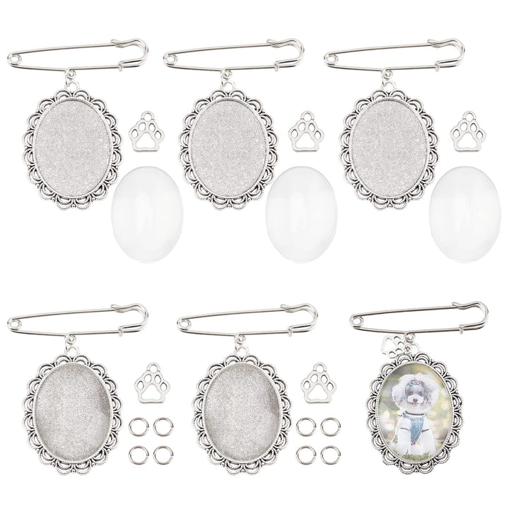 Memorial Picture Charm, 6pcs Wedding Bouquet Charms Glass Photo Charm for Wedding Bouquet DIY Pin Brooch Making Kit for Bridal Wedding Party for Holiday Craft Use