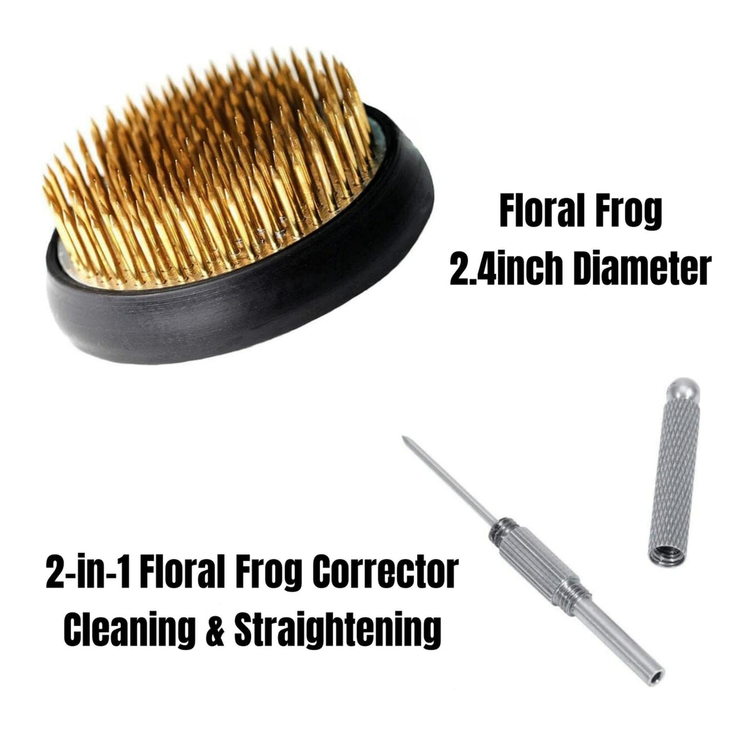 Japanese Classical Ikebana Vase Kit, Minimalist Ceramics Flower Pot Flower Shallow Container with 2.4inch Flower Frog and 2-in-1 Flower Arrangement Kenzan Needle Straightening Tool