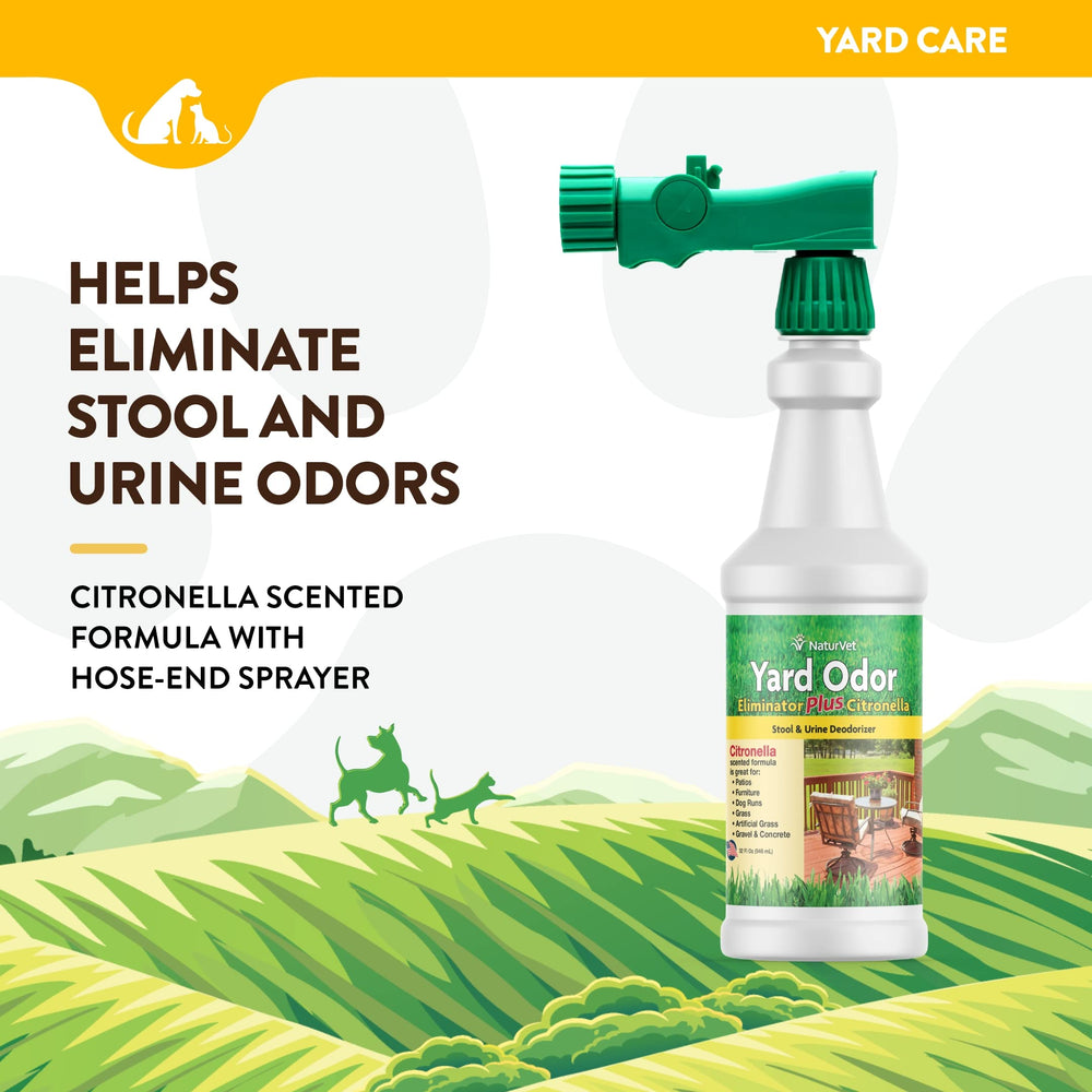 – Yard Odor Eliminator Plus Citronella Spray – Eliminate Stool and Urine Odors from Lawn and Yard – Designed for Use on Grass, Patios, Gravel, Concrete & More – 32oz with Hose Nozzle