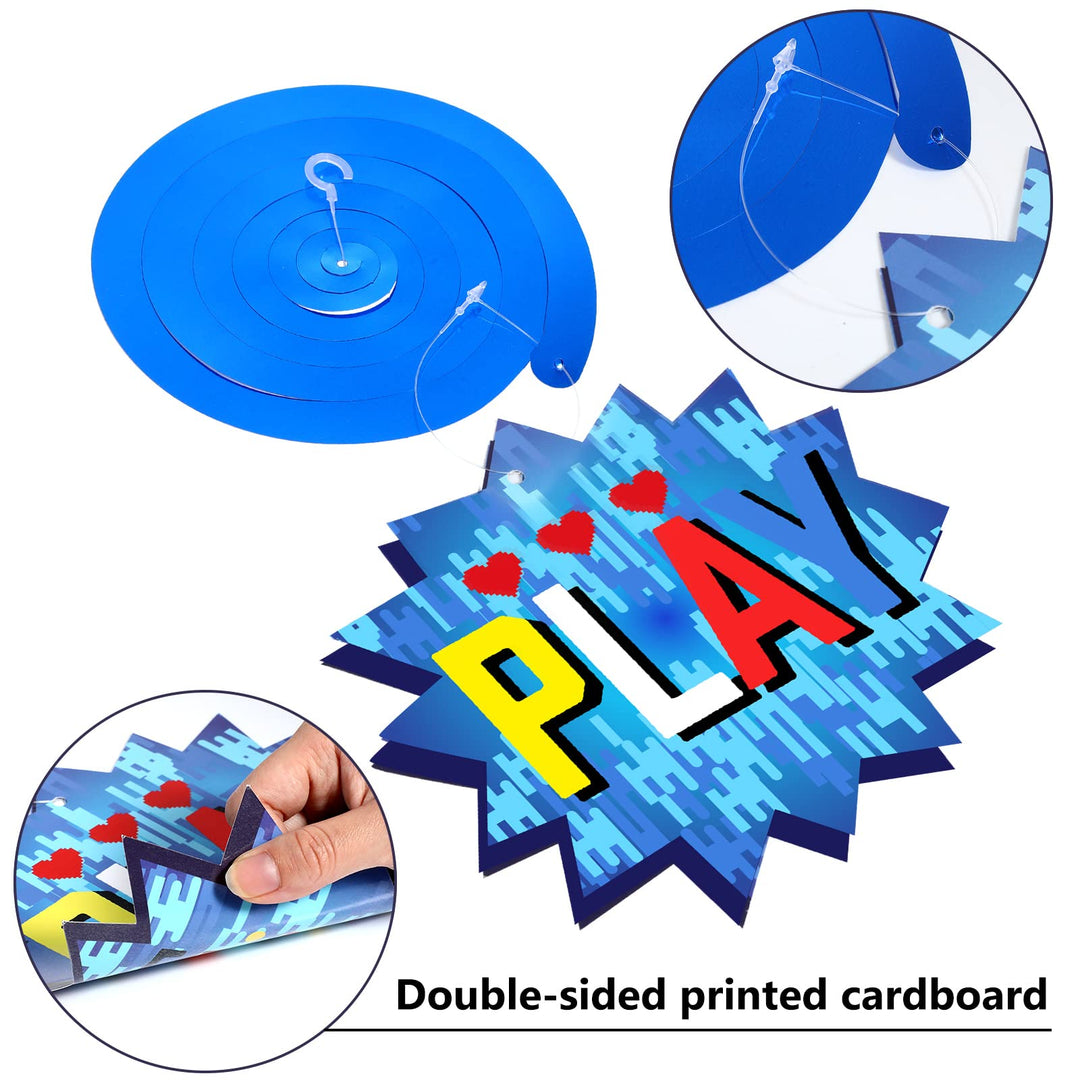 51 Pieces Video Game Hanging Swirl Decorations Supplies, Video Game Birthday Decorations Game Party Theme Decorations Foil Ceiling Streamers for Gamer Video Game Birthday Party Supplies(Blue)