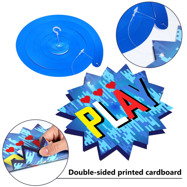 51 Pieces Video Game Hanging Swirl Decorations Supplies, Video Game Birthday Decorations Game Party Theme Decorations Foil Ceiling Streamers for Gamer Video Game Birthday Party Supplies(Blue)