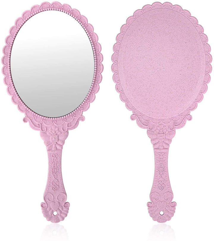 XPXKJ Nano Pink, Oval: Handheld Mirror with Handle, for Vanity Makeup Home Salon Travel Use (Oval, Nano Pink)