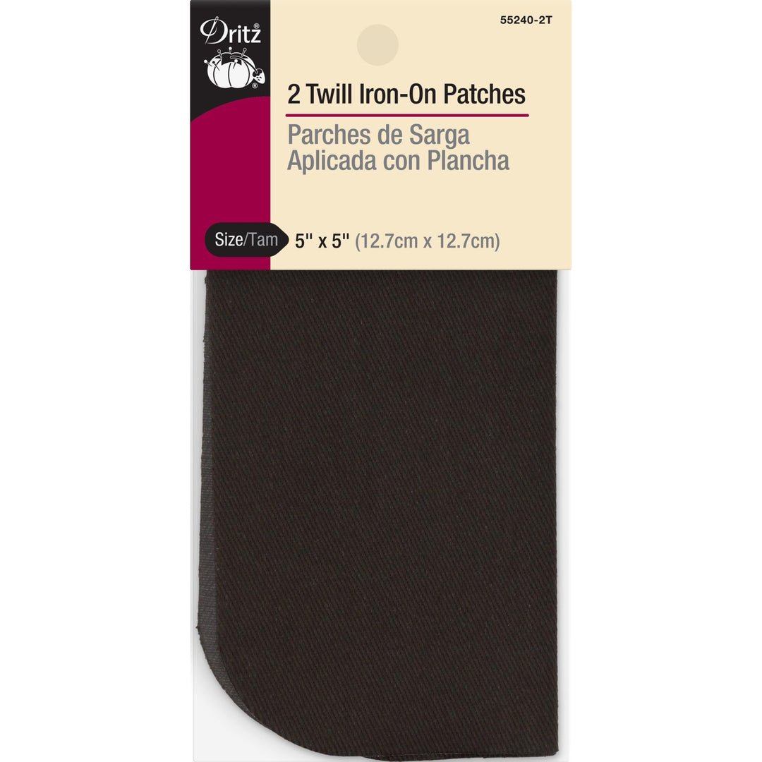 Twill Iron-On Patches, 5 x 5-Inch, 2 Count, Brown
