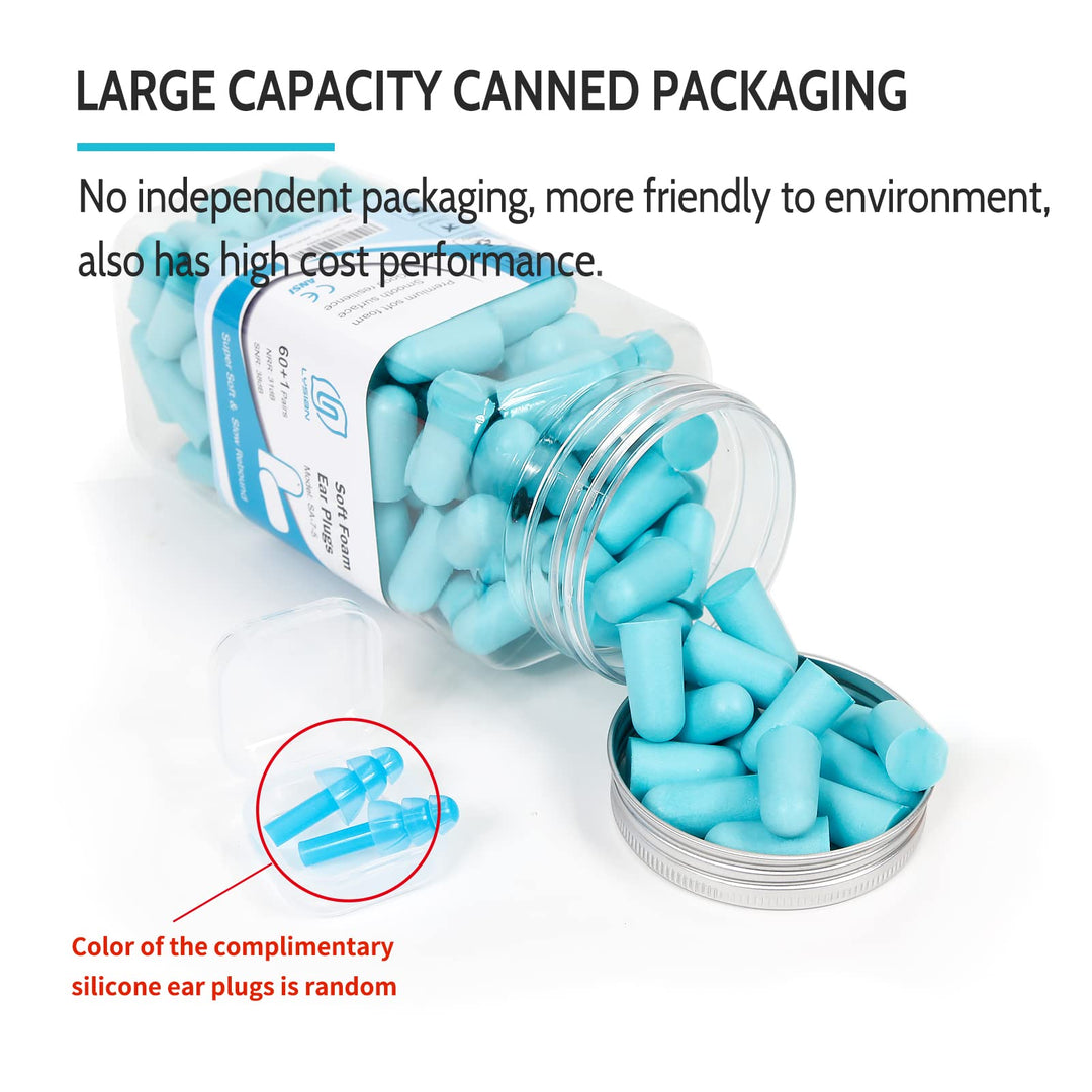 LYSIAN Ultra Soft Foam Earplugs 60 Pairs with Reusable 