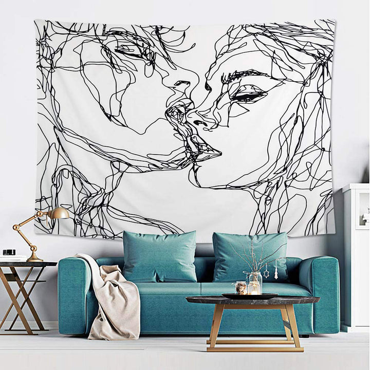 Ruibo Women/Men Abstract Sketch Art Kiss Lovers Tapestr