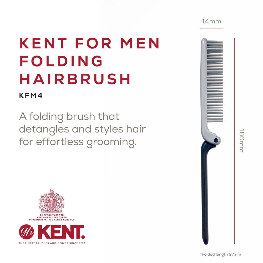 Kent KFM4 Anti-Static Hair Brush for Men - Folding Mini Hairbrush for Frizz-Free Styling and Daily Grooming, Made in England