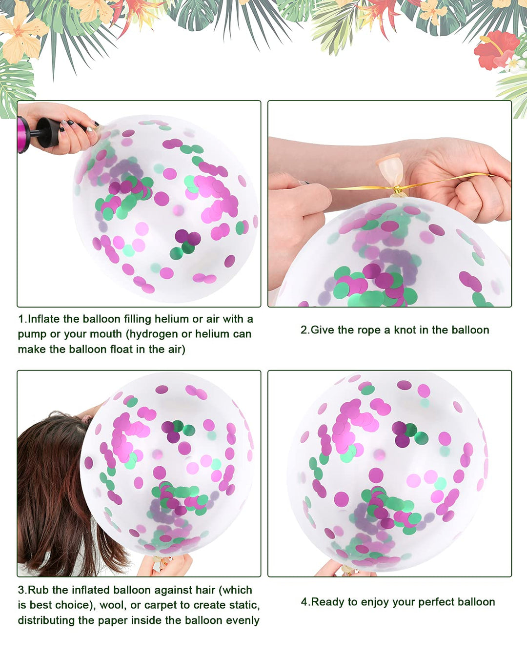 120 Pieces 12 Kinds Tropical Party Decoration Set, Include Hawaiian Table Skirt, Green Pink Balloons, Palm Leaf and Tropical Flowers for Summer Theme Baby Shower Birthday Luau Party Supplies