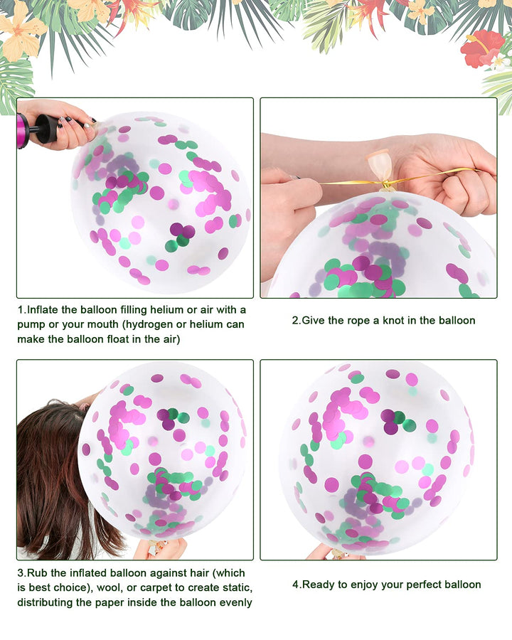 120 Pieces 12 Kinds Tropical Party Decoration Set, Include Hawaiian Table Skirt, Green Pink Balloons, Palm Leaf and Tropical Flowers for Summer Theme Baby Shower Birthday Luau Party Supplies