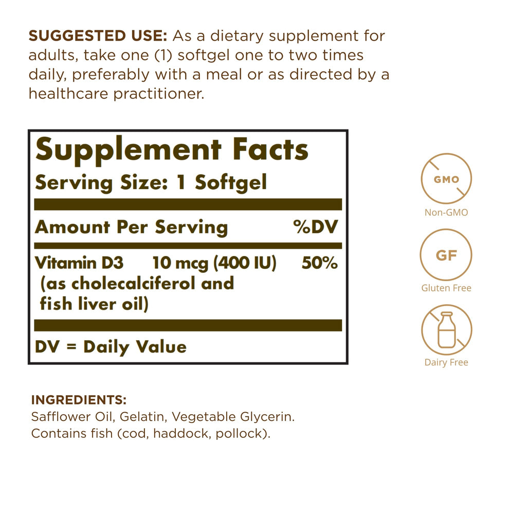Solgar Vitamin D3 (Cholecalciferol) 10 mcg (400 IU) - 2