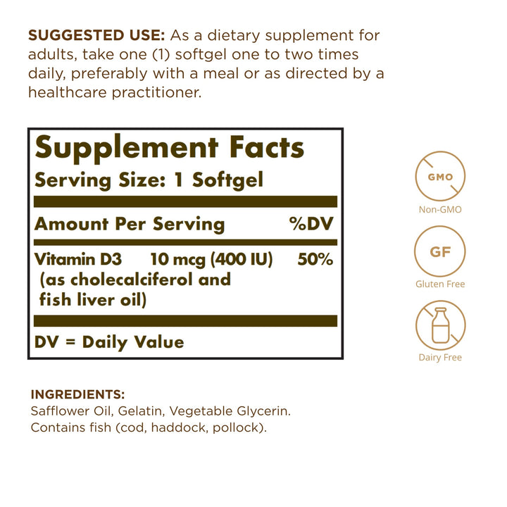 Solgar Vitamin D3 (Cholecalciferol) 10 mcg (400 IU) - 2