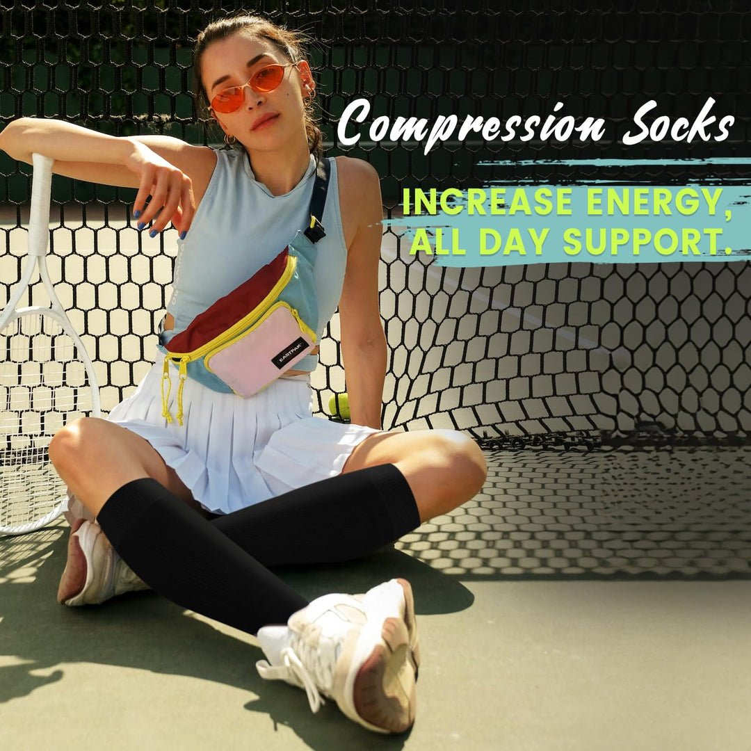 Copper Knee High Compression Socks For Men &amp; Women - Best For Running,Athletic,Medical,Pregnancy and Travel -15-20mmHg (L/XL, Black)