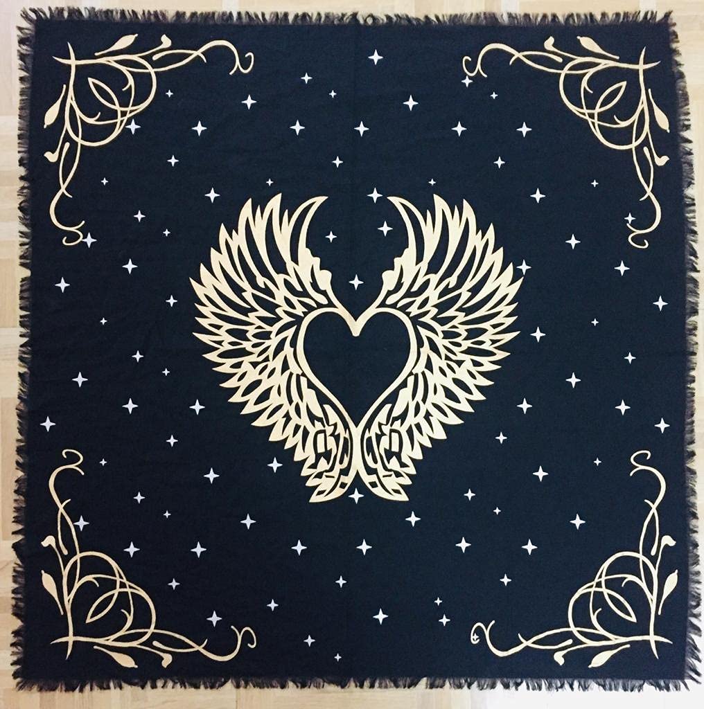Indian Consigners Altar Cloth Angel Wings Witchcraft Alter Tarot Spread Top Cloth Wiccan Square Spiritual 18 by 18 Sacred Cloth (Angel Wings Gold Silver)