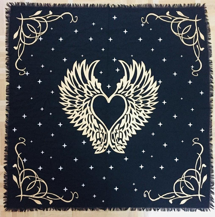 Indian Consigners Altar Cloth Angel Wings Witchcraft Alter Tarot Spread Top Cloth Wiccan Square Spiritual 18 by 18 Sacred Cloth (Angel Wings Gold Silver)
