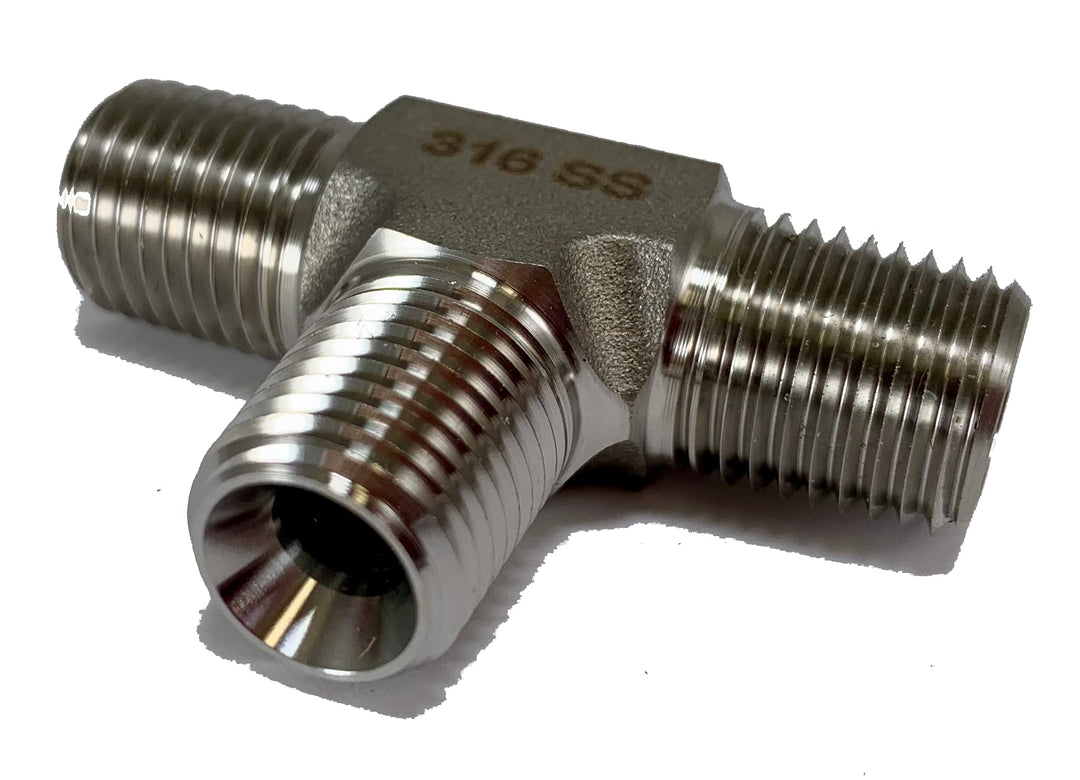 316 Stainless Steel 1/4” NPT Female Three Way Tee Joint - Taper Hex Thread for Air, Liquid, Water, Oil or Hydraulic Fitting - Industrial Air Tool Hose Pipe Connections 316SS