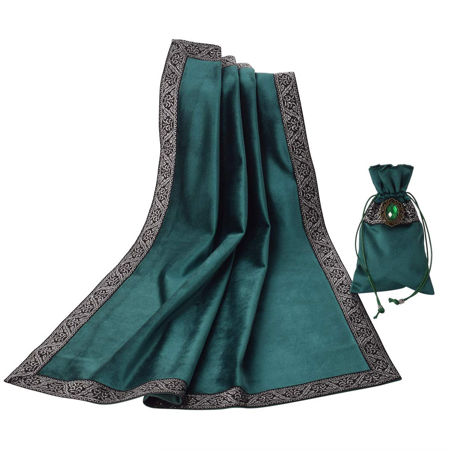 Witch Altar Tarot Table Cloth and Pouch Square Divination Tarot Cloth(Green)