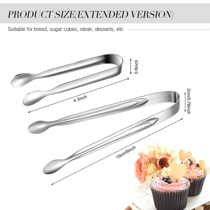 Gejoy 12 Pieces Mini Tongs Small Serving Tongs Stainless Steel Mini Sugar Tongs for Charcuterie Board Appetizers Dessert Serving Food Tiny Party Danish Candy Tongs(Silver,4.3 Inch, 6 Inch)