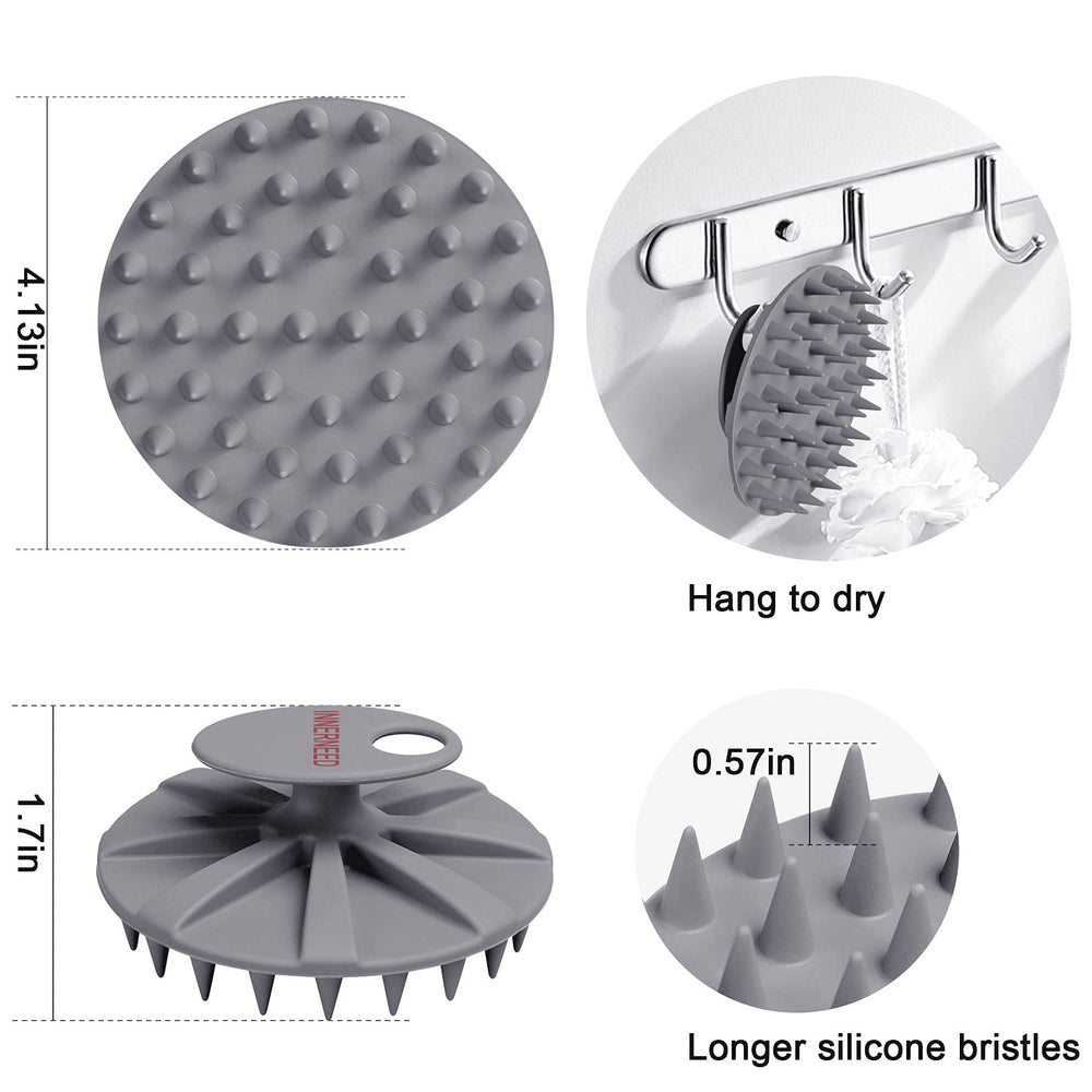 One-Piece Scalp Massager Shampoo Brush, Wet & Dry Scalp Care Head Scrubber Hair Washing, Soft Silicone Bristles, for Hair Growth, Dandruff Removal, Comfortable for All Hair Types (Gray)